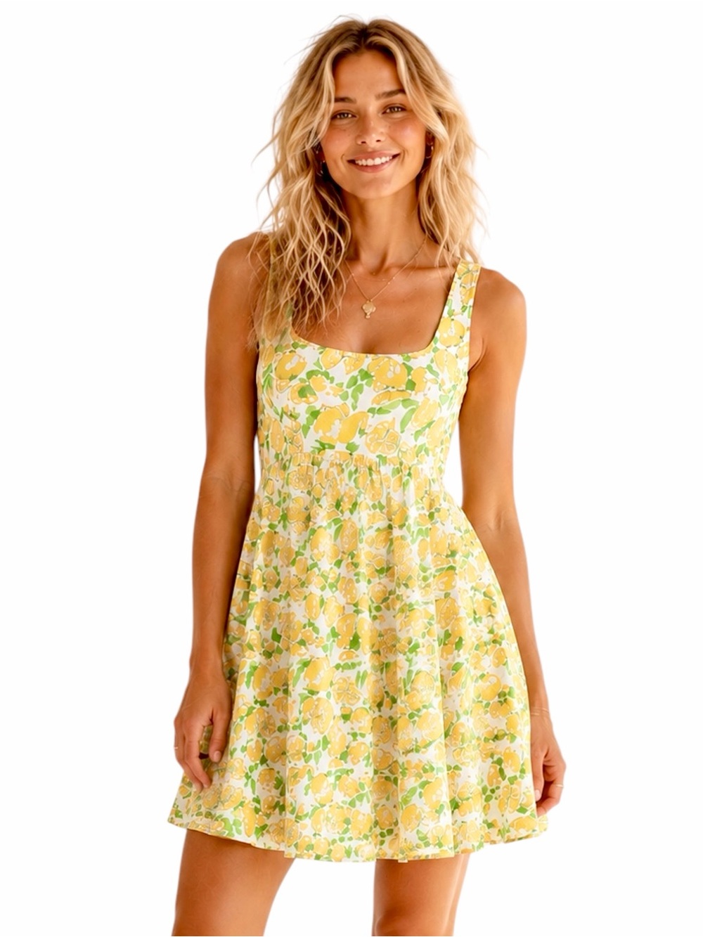 Gap – Lemon Print Fit & Flare Mini Dress – Yellow Citrus Sundress – Sz. S